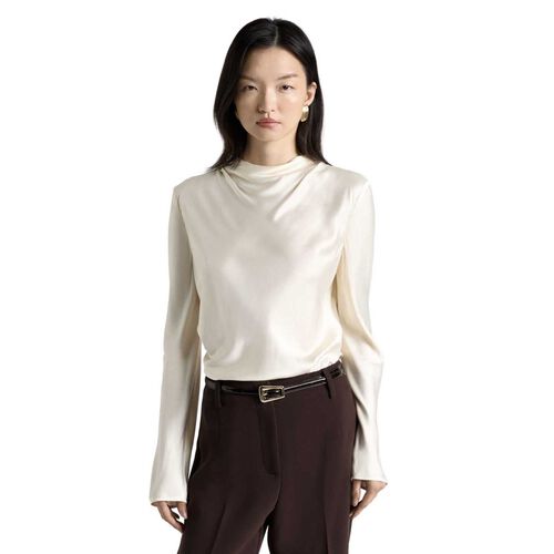 Cue Off White Satin Long Sleeve Top